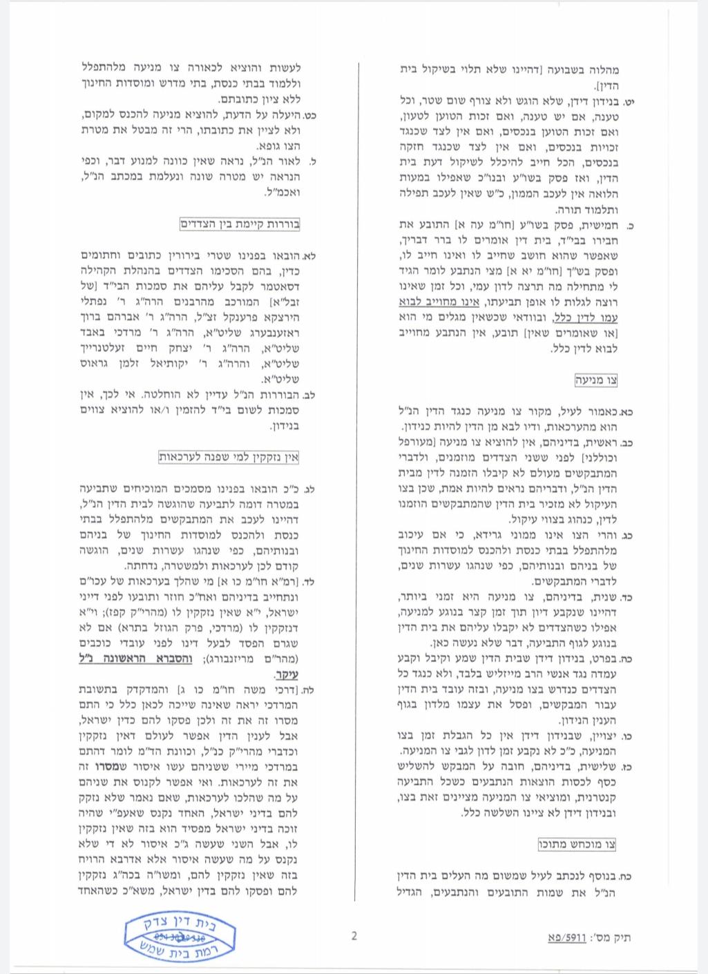 סאטמר: בית הדין בבית שמש ביטל צו מניעה של בית הדין של בני ברק