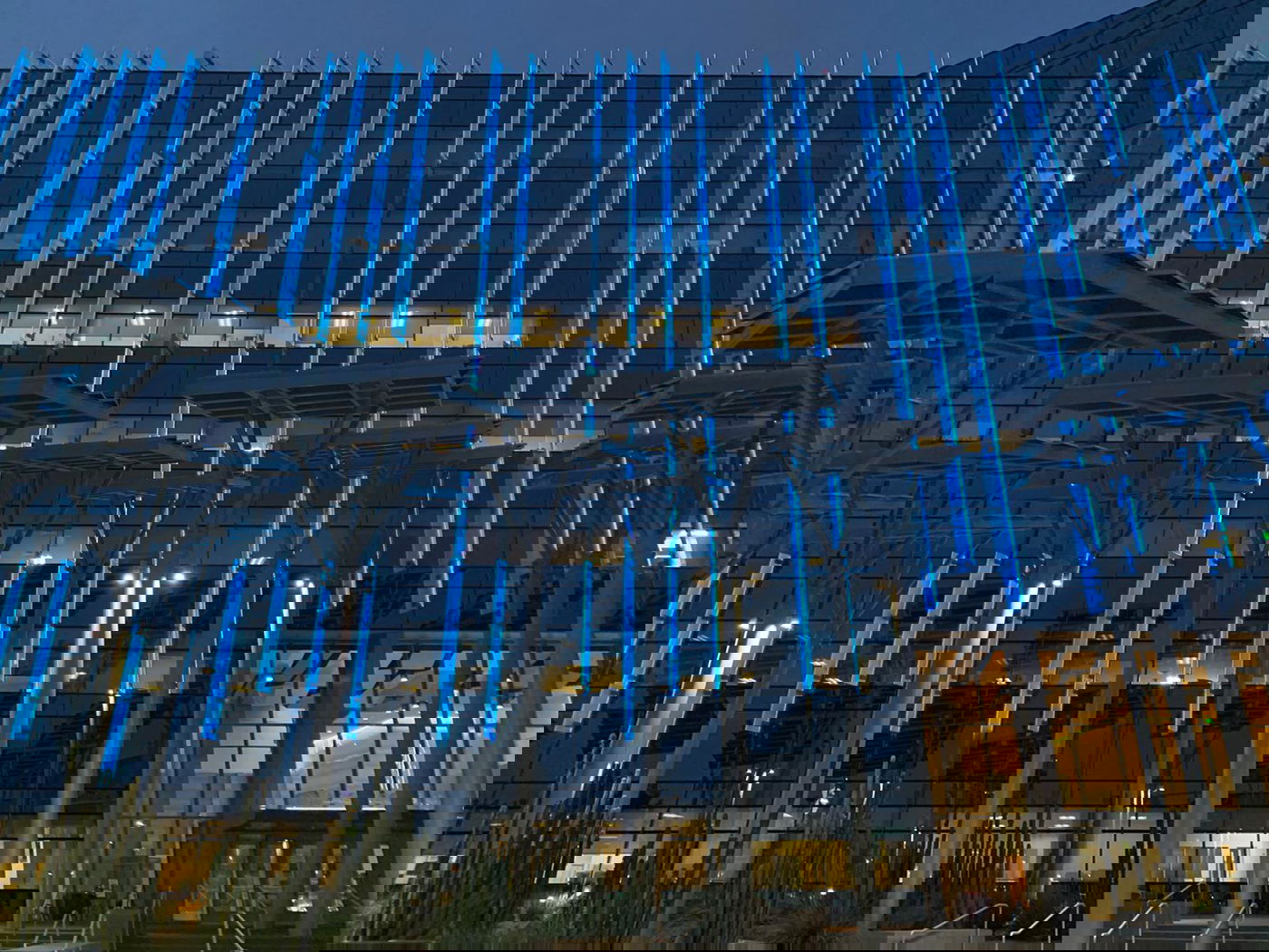 פלורידה, ארה"ב, מלון Hard rock מואר בכחול ולבן: