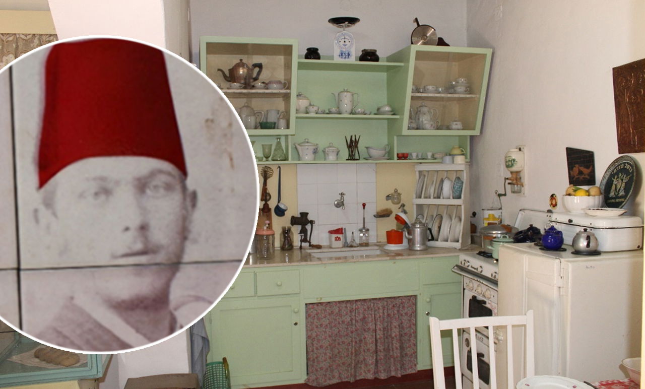 הגרמ"מ אפשטיין על רקע חדר במוזיאון 'החאן' בחדרה