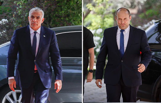 בנט ולפיד בכניסה לבית הנשיא, בשבוע שעבר