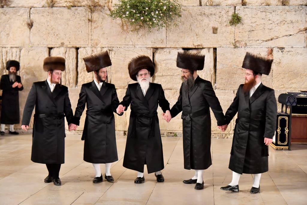 האדמו"ר מויז'ניץ בתפילה ברחבת הכותל המערבי