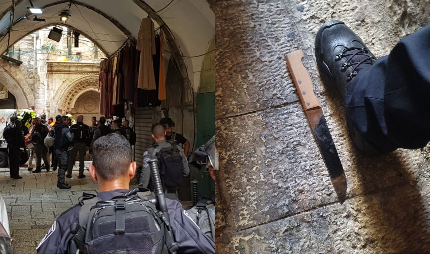 זירת הפיגוע בירושלים. מימין: הסכין