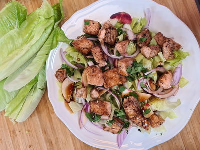 סלט סלמון צרוב ונקטרינות עם רוטב משגע