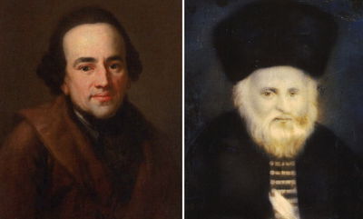 "אפיקורס שכמותך" כתב קדוש ישראל אדונינו הגר"א זצוק"ל מווילנה (מימין), למשה מנדלסון שר"י (משמאל)