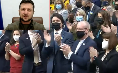 זלנסקי נאם, חברי הפרלמנט הריעו והתרגשו