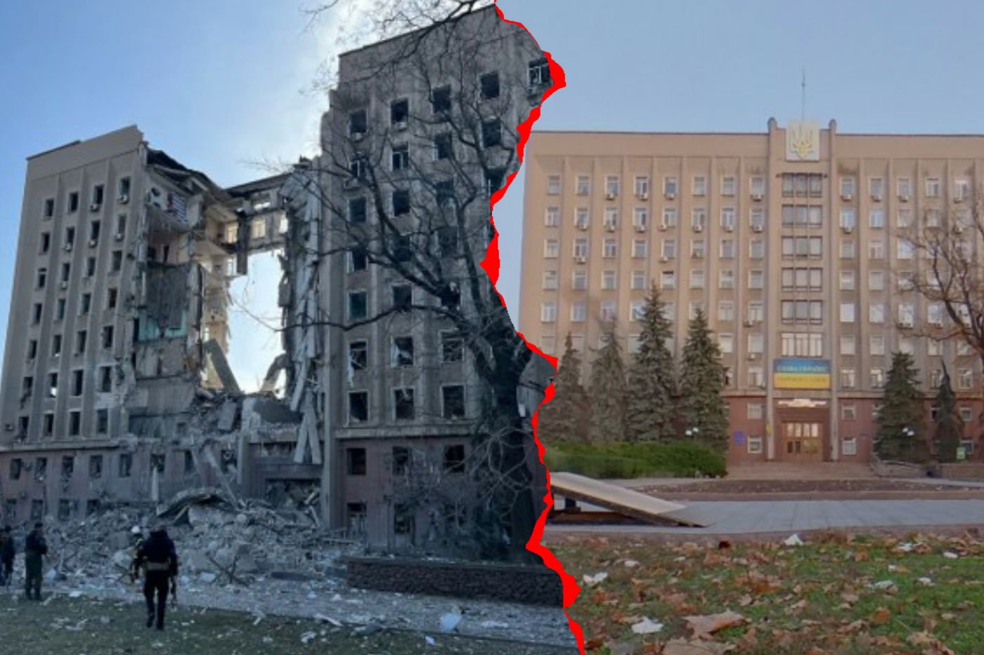 מבנה ממשלתי שהופגז, לפני ואחרי