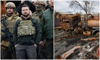 זלנסקי באזור הטבח הקשה • ביידן: "להעמיד את פוטין לדין"