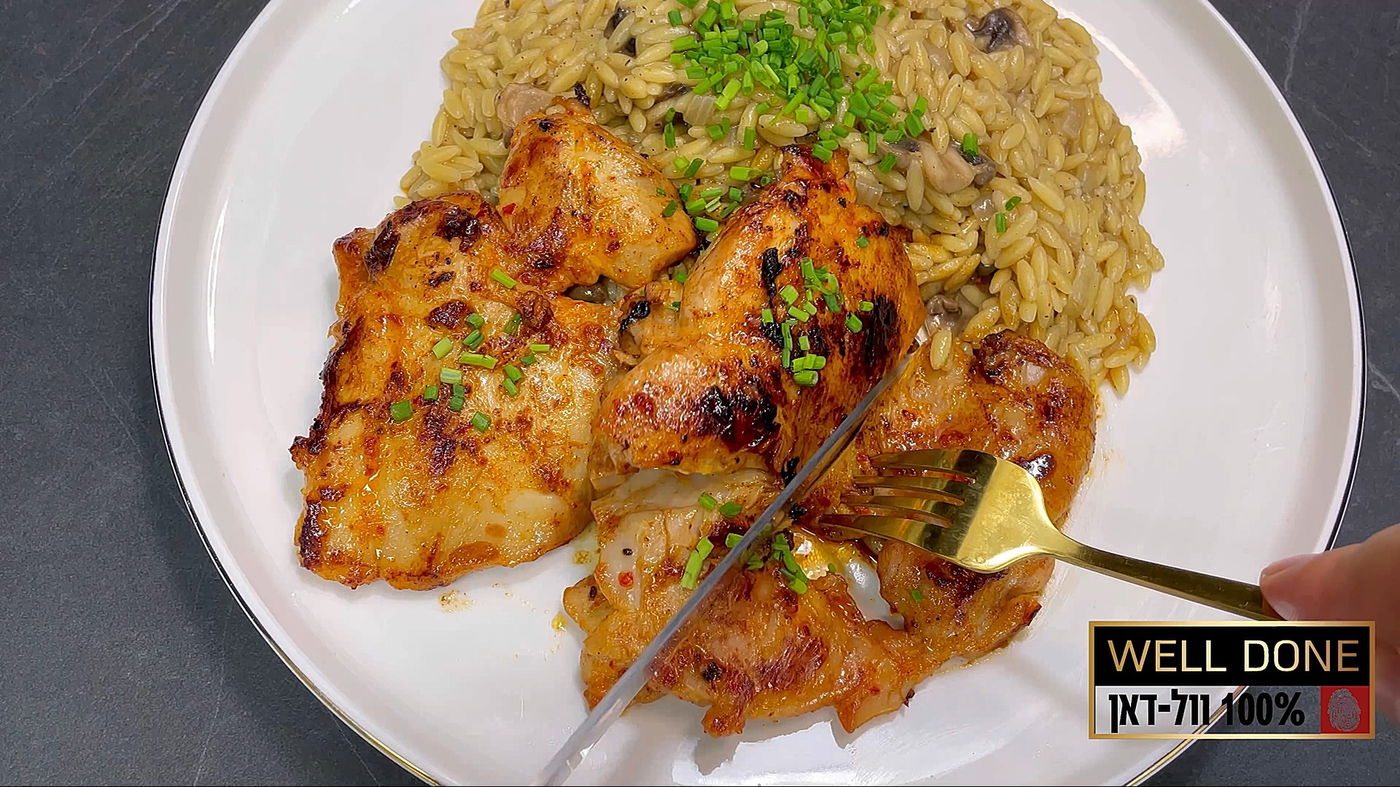 סטייק פרגית עם ריזוטו פתיתים