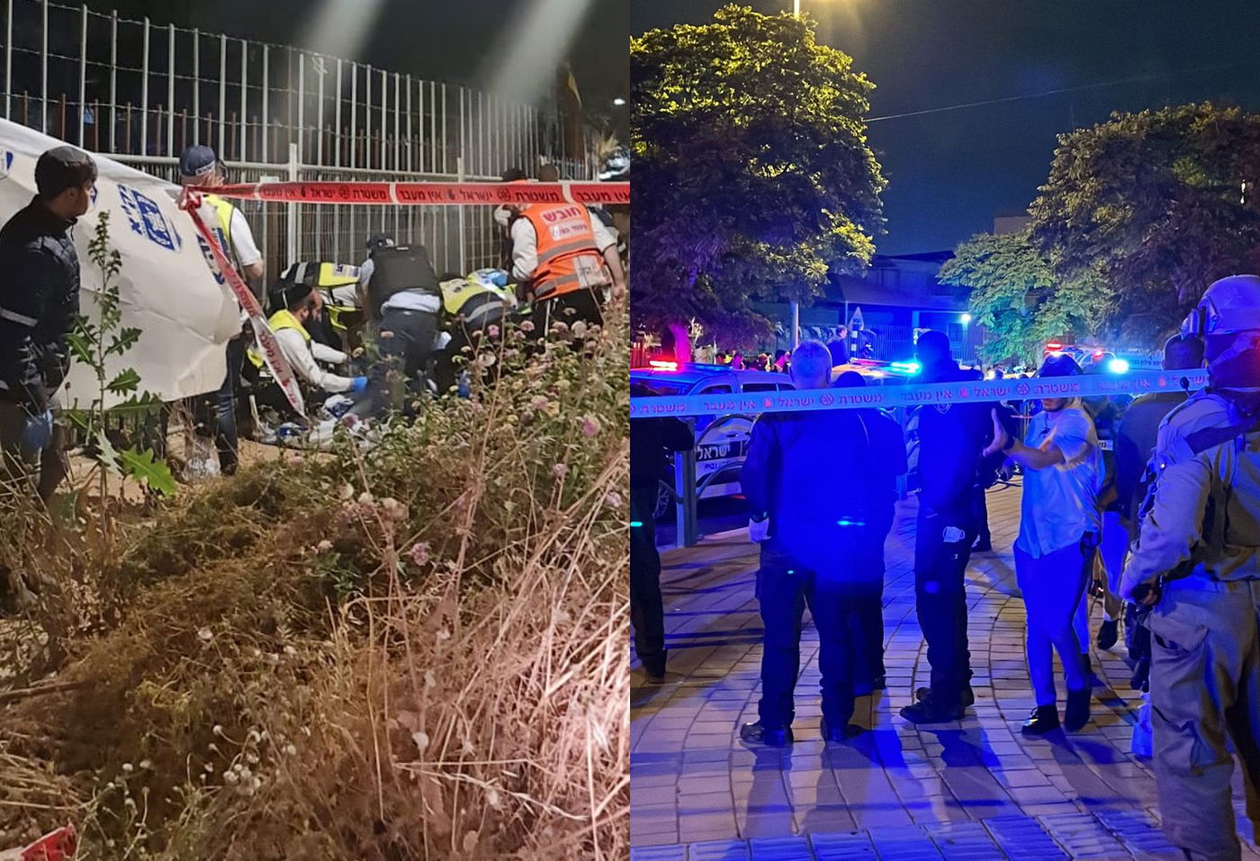 הפיגוע באלעד. משמאל: פינוי הנרצחים