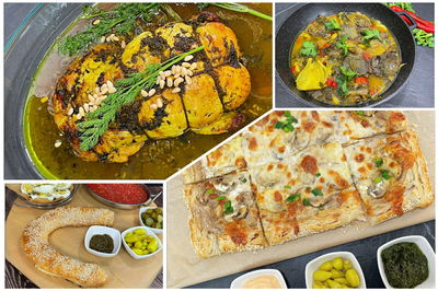 צלי בקר ועוף שלם ממולא או פיצה בצק עלים וזיוה