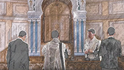 לייזר ברוק בקטע מפתיחת תפילת שחרית