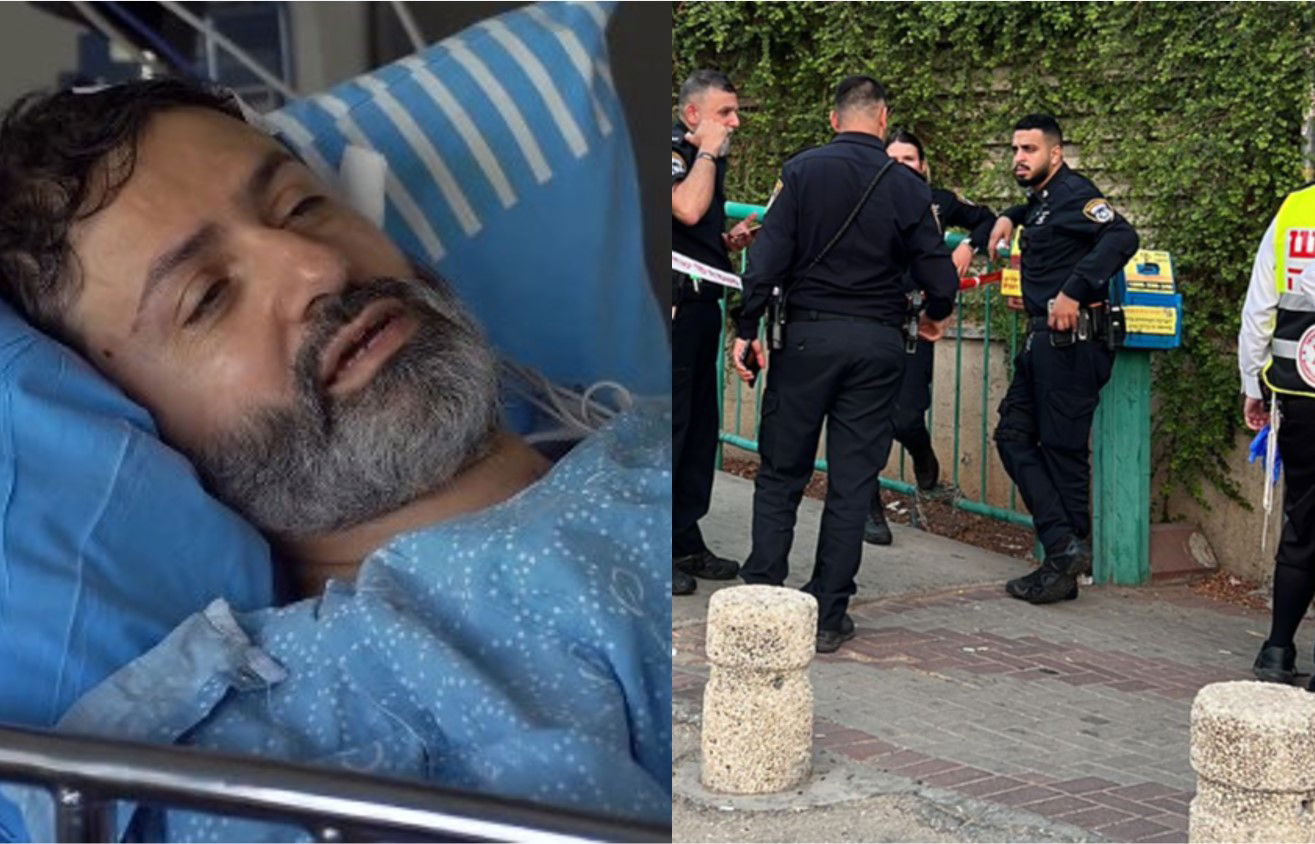 מימין: זירת הפיגוע. משמאל: הנדקר משחזר