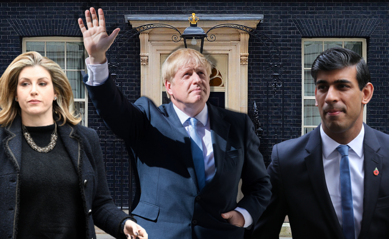 מימין לשמאל: רישי סונאק, בוריס ג'ונסון, פני מורדאנט