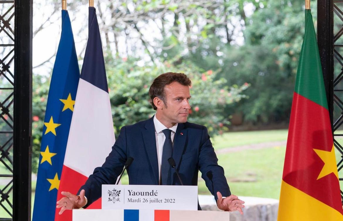 מקרון במהלך נאומו אתמול