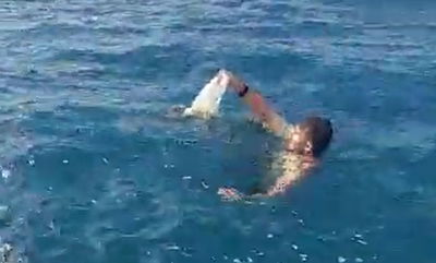 הצב נלכד בתוך שק, בלב ים; כך הוא חולץ