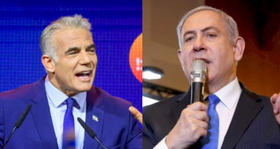 מימין: נתניהו; משמאל: לפיד
