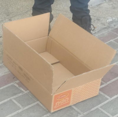 הקרטון שבו נמצא הפעוט