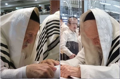 ראשי ישיבת פוניבז' בתפילת ערבית של צאת היום הקדוש, בהיכל הישיבה