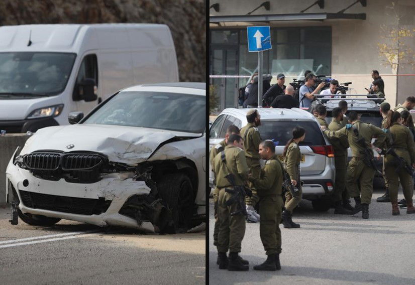 משמאל: הרכב שבו דהר המחבל