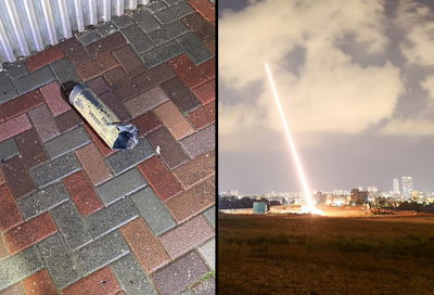 משמאל: הרקטה שנפלה הערב בשדרות