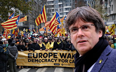 הנשיא הראשון והאחרון פוג'דימון בהפגנה נגד ממשלת ספרד ב-2017