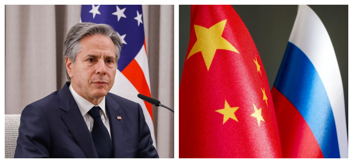 ברית רוסיה סין? אנתוני בלינקן ודגלי רוסיה וסין