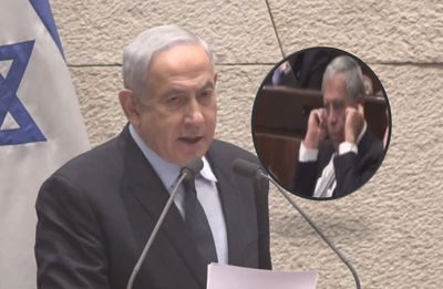 נתניהו בנאומו הערב| בעיגול: מיקי לוי