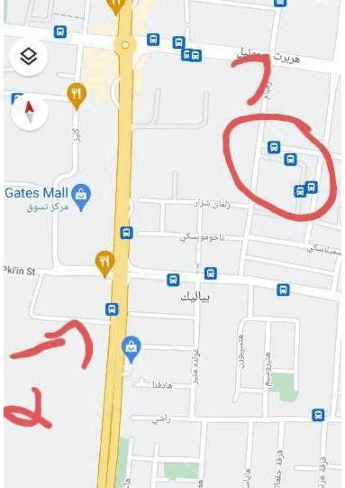 מפת חדרה בה סימן המחבל את התחנה המרכזית ותחנת אוטובוס נוספת