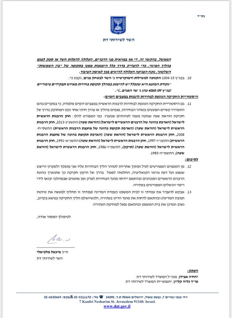 ״חשש לטוהר הבחירות״; הנימוקים שהובילו לדחיית הבחירות לרבנות הראשית