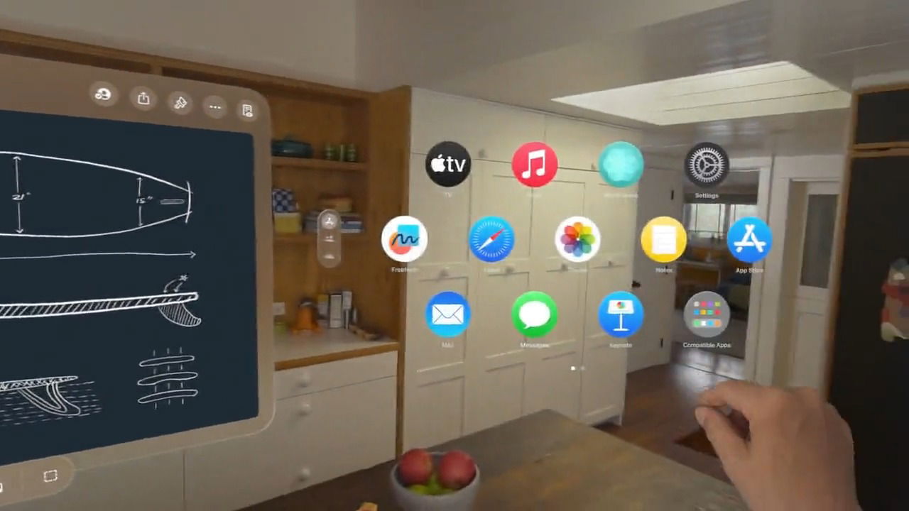 מטבח שהופך למסך מפוצל. Apple Vission Pro