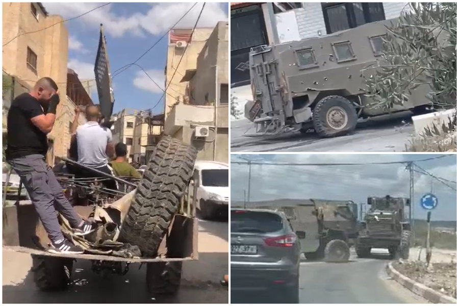 כלי הרכב הצבאיים עוזבים את המחנה והפלסטינים חוגגים עם החלקים שנשארו