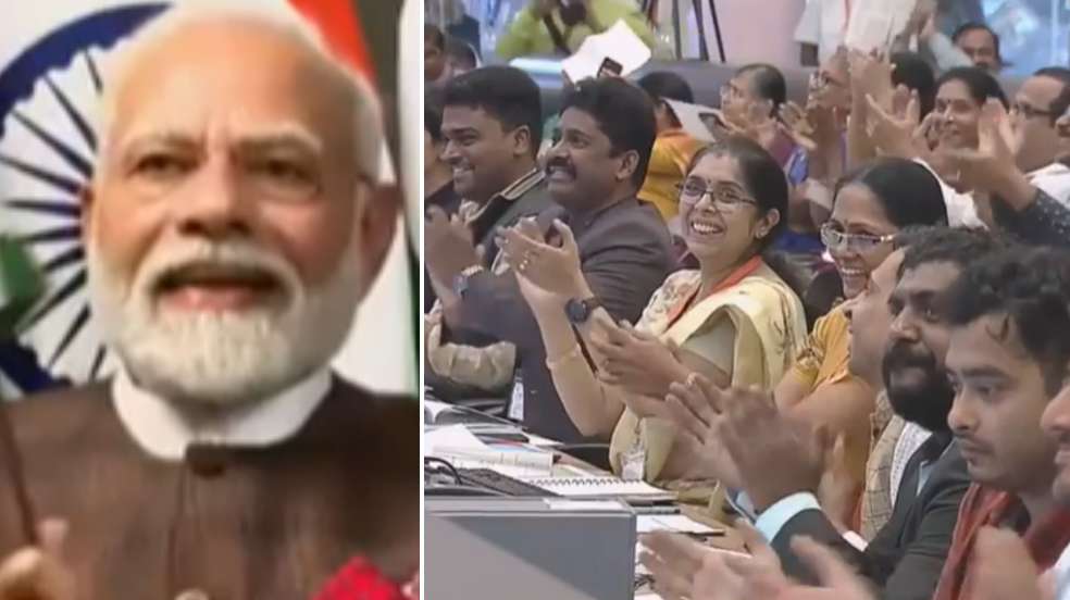 רגע הנחיתה של החללית ההודית על הירח • צפו במדענים מתרגשים