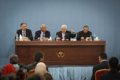 אבו מאזן במסיבת עיתונאים ברשות