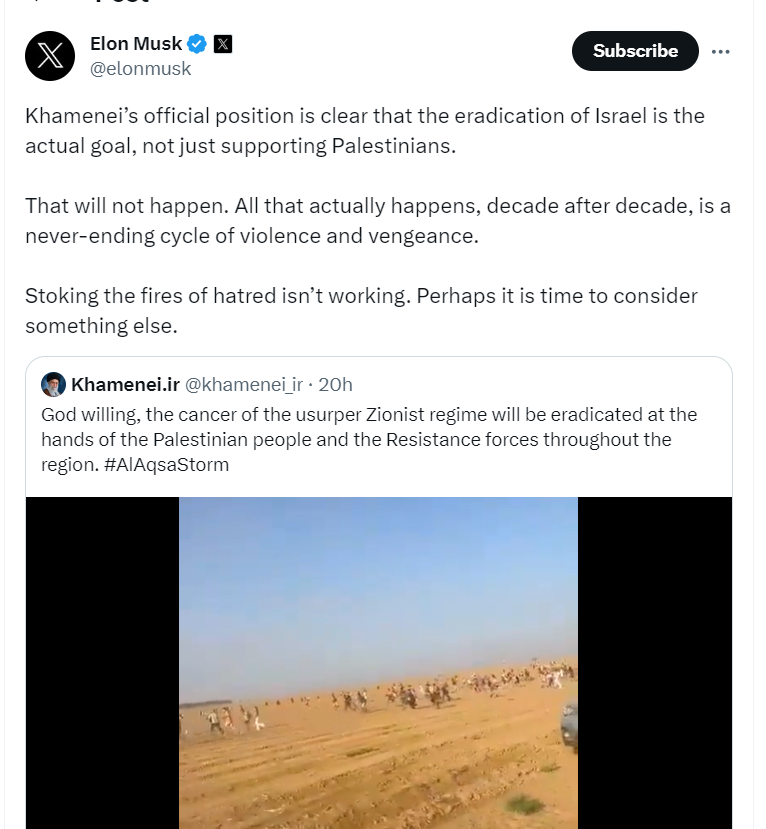 הציוץ של חמינאי והתגובה של מאסק