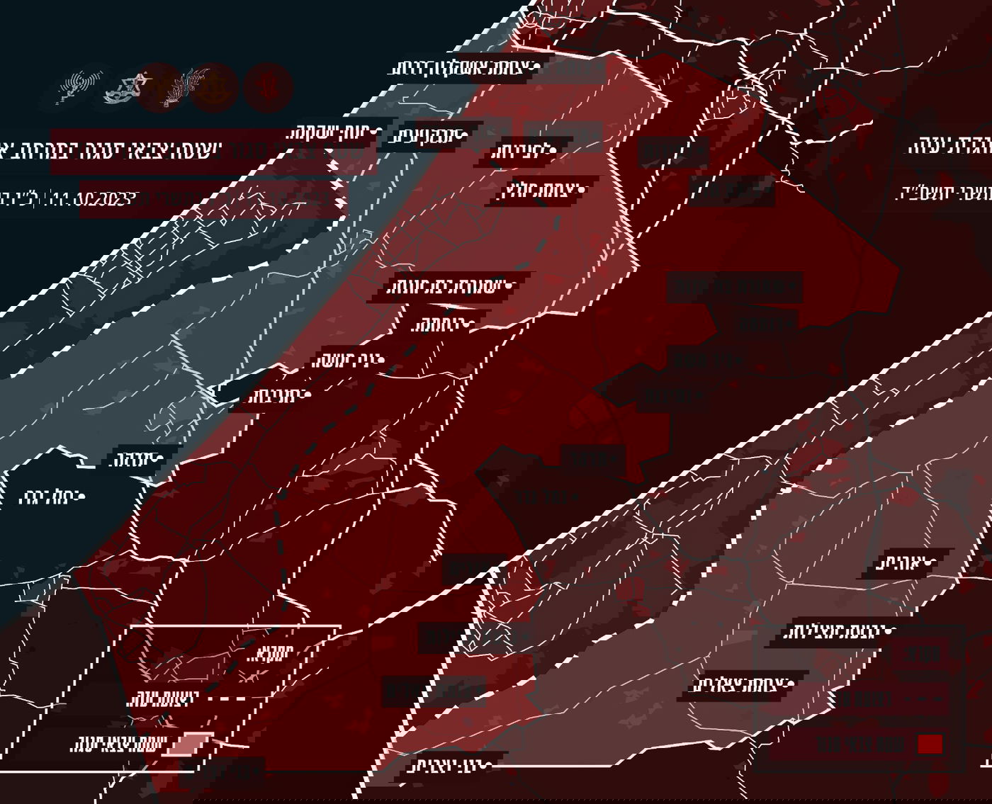 מפה של השטח שמוגדר כשטח צבאי סגור במרחב אוגדת עזה