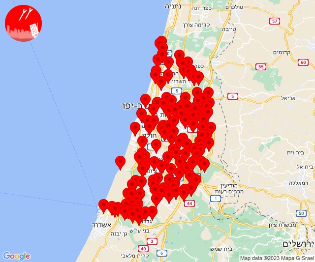 ירי נרחב למרכז. כך נראית מפת ההתרעות