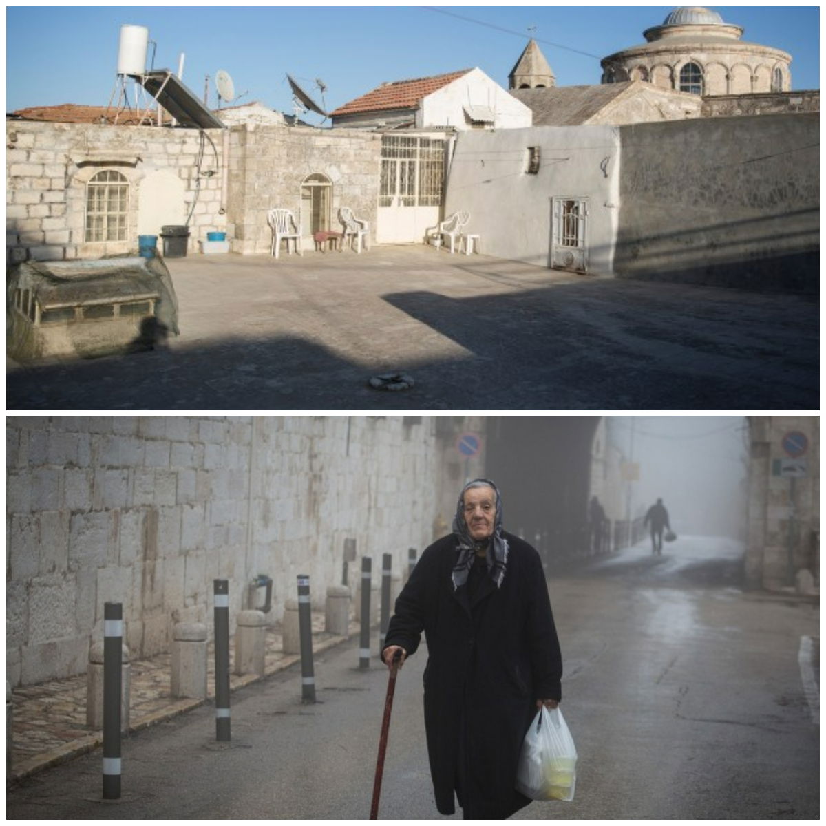 ארמנית צועדת סמוך לרובע הארמני בירושלים וגגות הרובע | אילוסטרציה, למצולמת אין קשר לכתבה