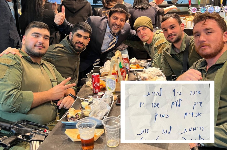 חסידים ולוחמי צה"ל במסעדה