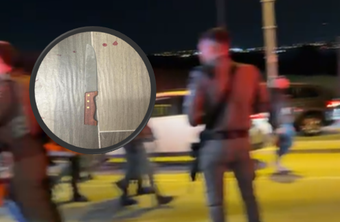 זירת הפיגוע והסכין בה המחבל ביצע את הפיגוע