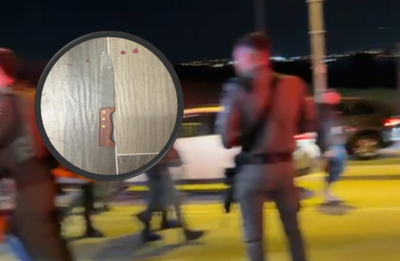 זירת הפיגוע והסכין בה המחבל ביצע את הפיגוע