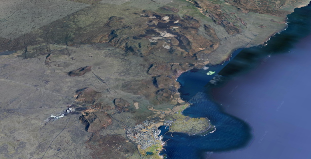 העיירה גרידאוויק בסמוך להר הגעש