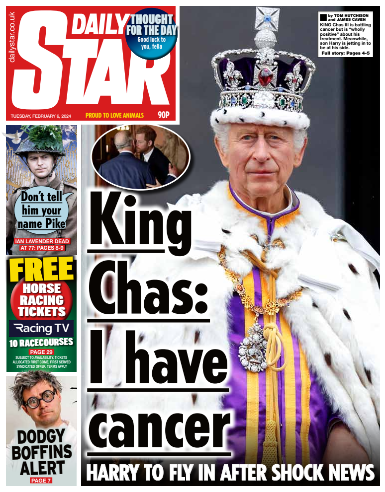 כותרות העיתונים בממלכה ביום שאחרי: "למלך יש סרטן"