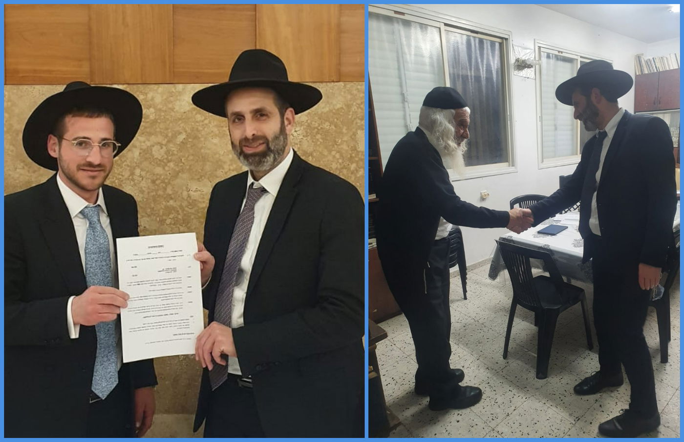 יהודה בוטבול עם הגר"א דויטש (מימין) ועם בני מינצר אחרי חתימת ההסכם