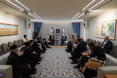 המשלחת האמריקאית-חרדית אצל הנשיא הרצוג, אמש 