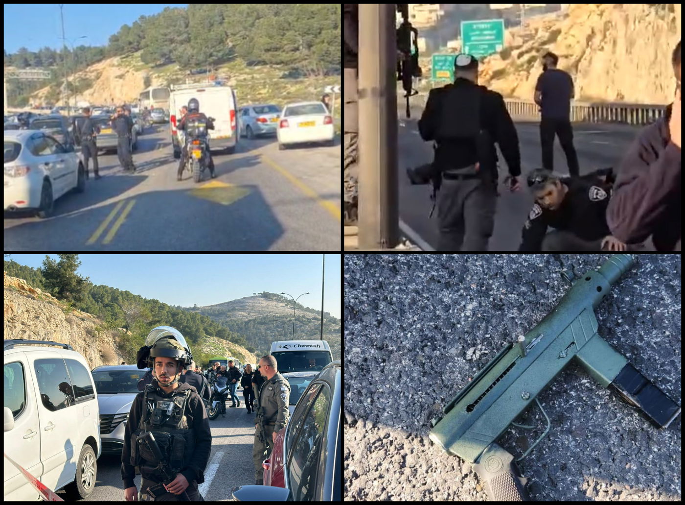 זירת הפיגוע והאקדח בן השתמשו המחבלים