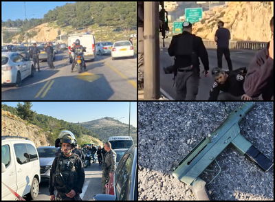 זירת הפיגוע והאקדח בן השתמשו המחבלים