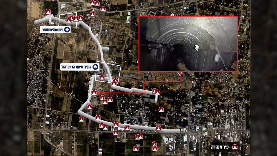 אילוסטרציה מונפשת של התוואי התת קרקע המחבר בין צפון לדרום רצועת עזה