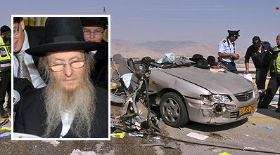 הרב סגל על רקע התאונה.