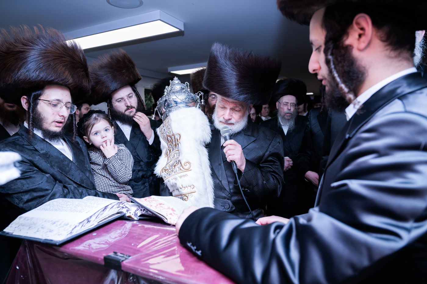 האדמו"ר מזוועהיל מאנסי בהכנסת ספר תורה לבית מדרשו