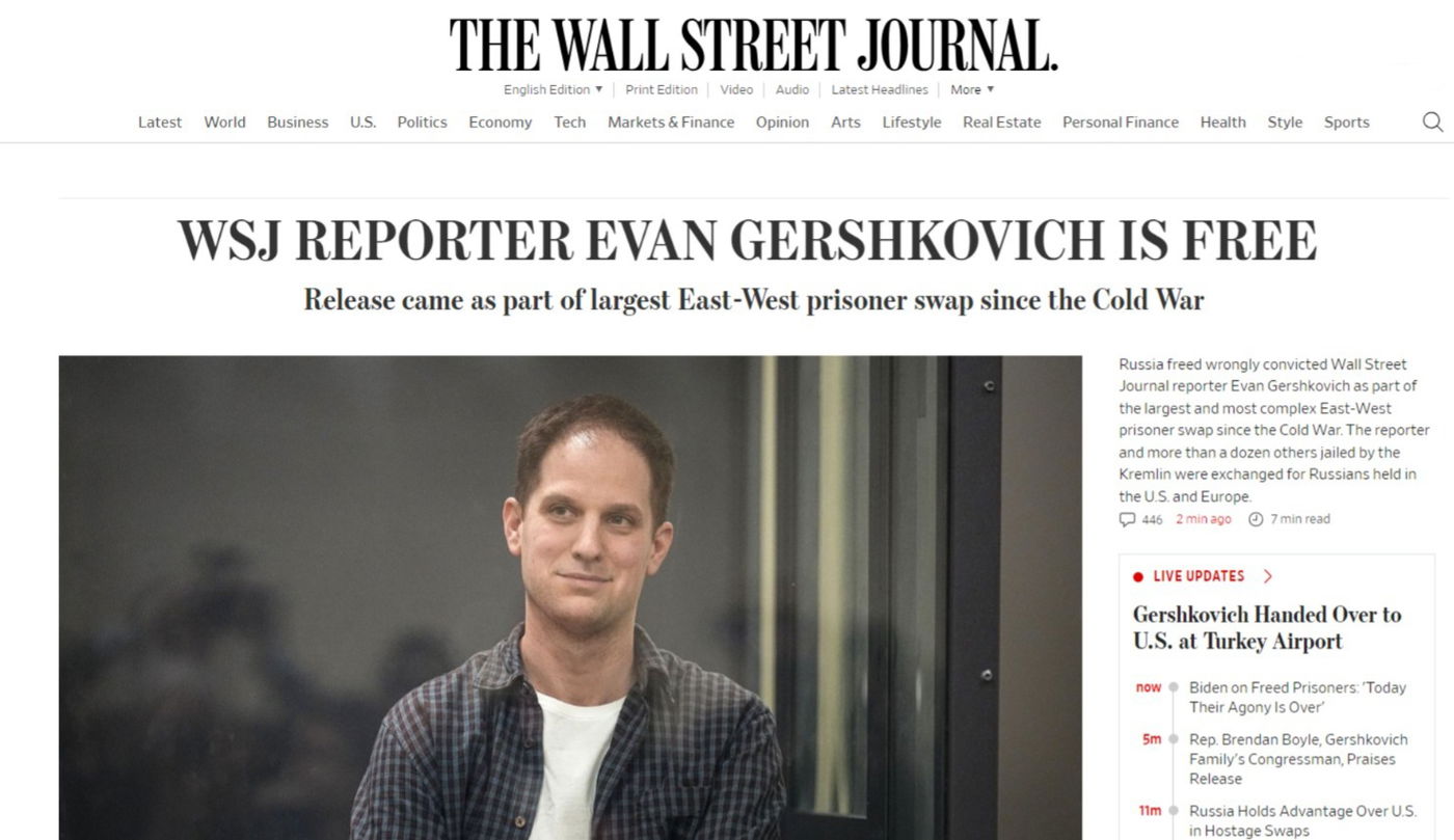 עכשיו זה רשמי: העיתונאי היהודי אוון גרשקוביץ - אדם חופשי